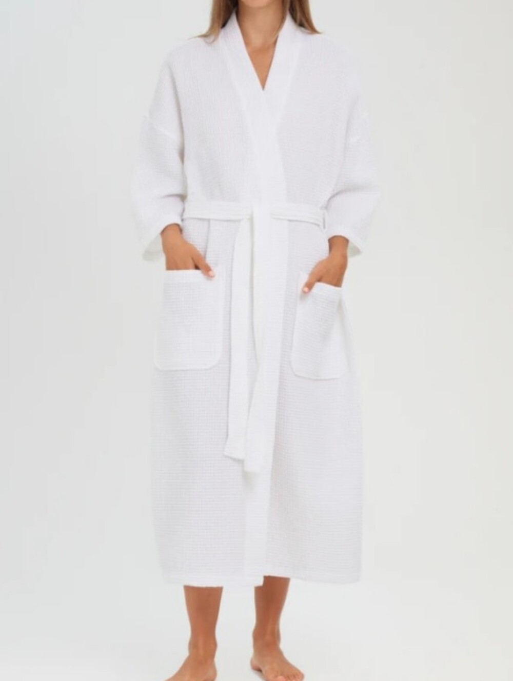 Monarch Cypress Square Waffle White Robe Pockets One Size Fits Most New Sealed